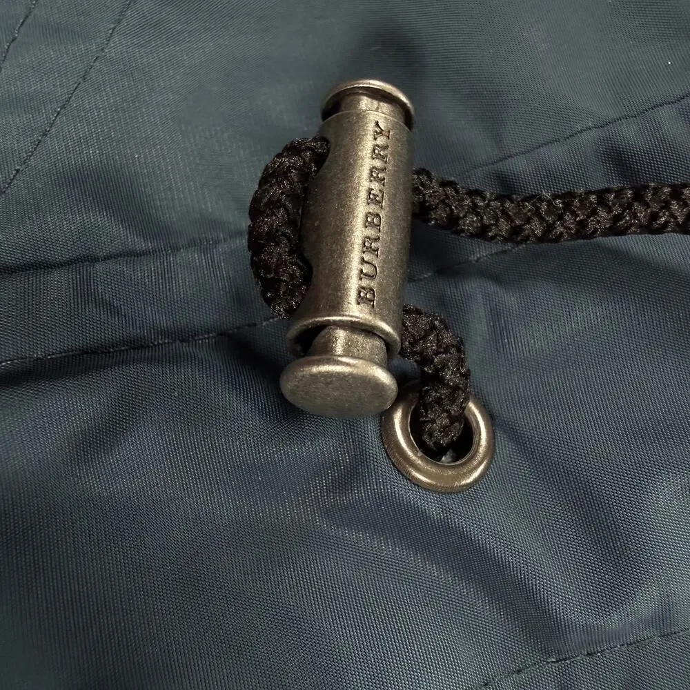 Burberry London Blue Trench Coat Women Hooded Belted Nova Check Lined Size 14 - Picture 14 of 16